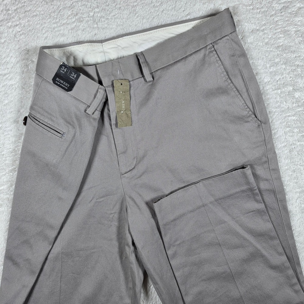 NEW J.Crew Bowery Slim Stretch Mens 34/34 Gray F4031 Flat Front Chino Pants